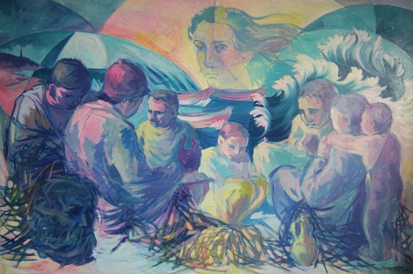 Famiglie di pescatori. Olio su tela, 1997. Cm 150x100